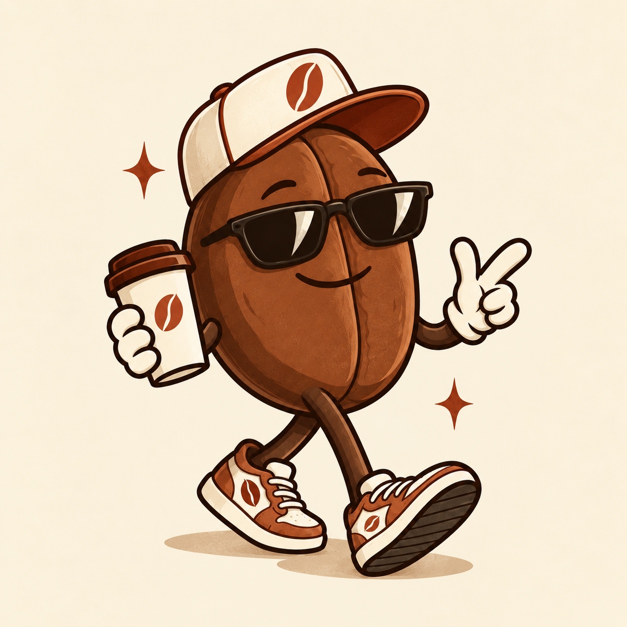 Coffee Lobby coffee bean character holding a cup